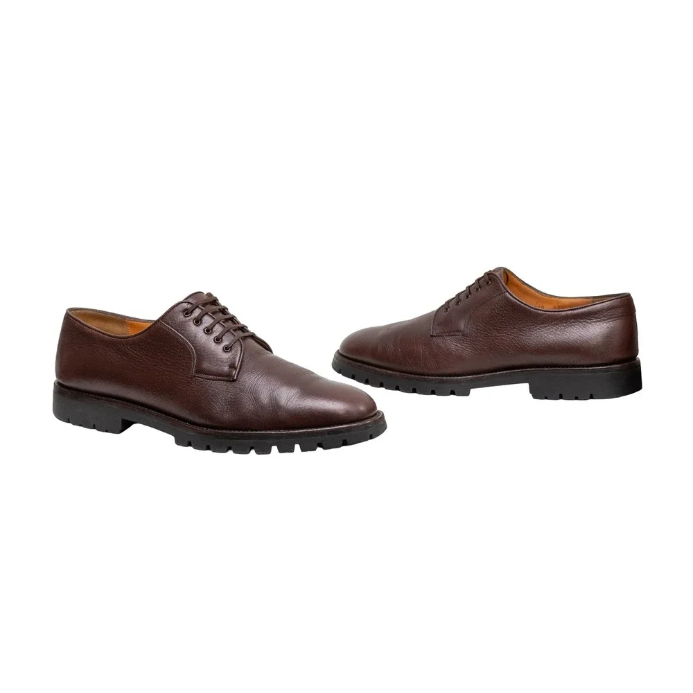 Salvatore Ferragamo Mens Brown Pebbled Leather Lug Sole Derby Shoes 10 D Italy